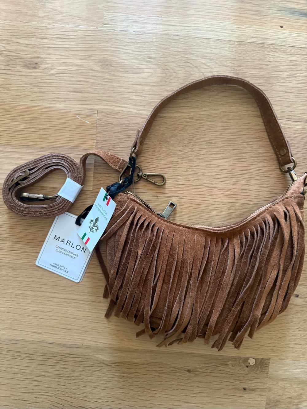 Tan Suede Fringe Crossbody Bag $88